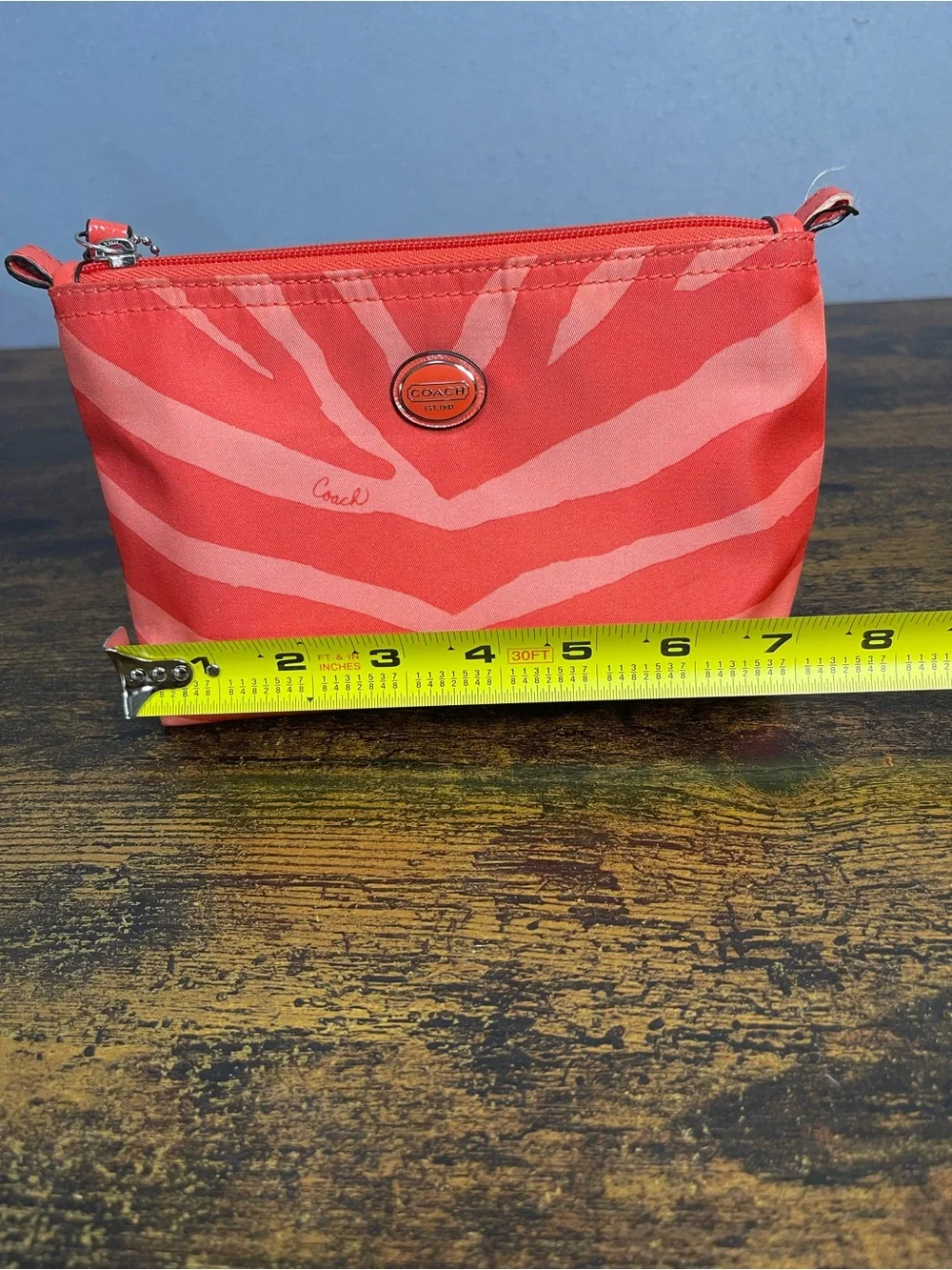 COACH Nylon Travel Bag And Wallet Zebra Print Orange Coral Lot